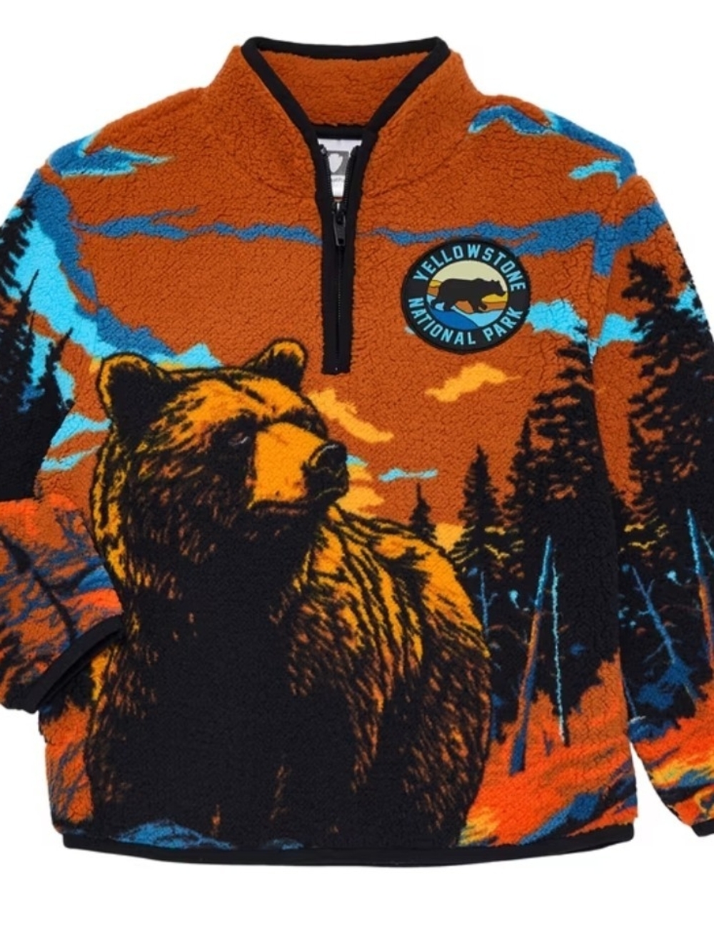 Boys Yellow Stone National Park Orange Bear Sherpa Pullover